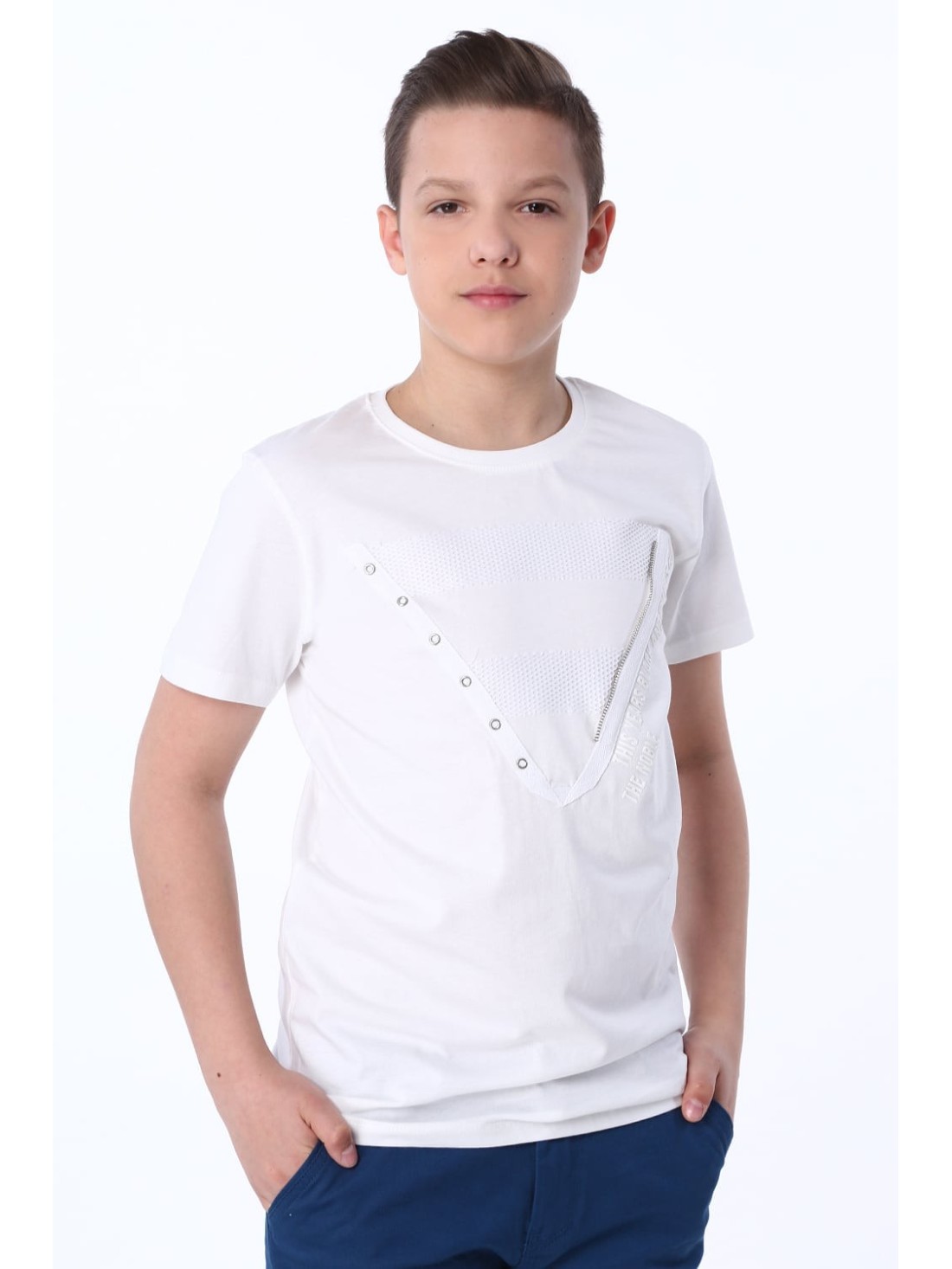 Jungen-T-Shirt mit aufgenähter Applikation, weiß NDZ47001 – Online-Shop – Boutique